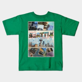 Greetings from Seattle in Washington State Vintage style retro souvenir Kids T-Shirt